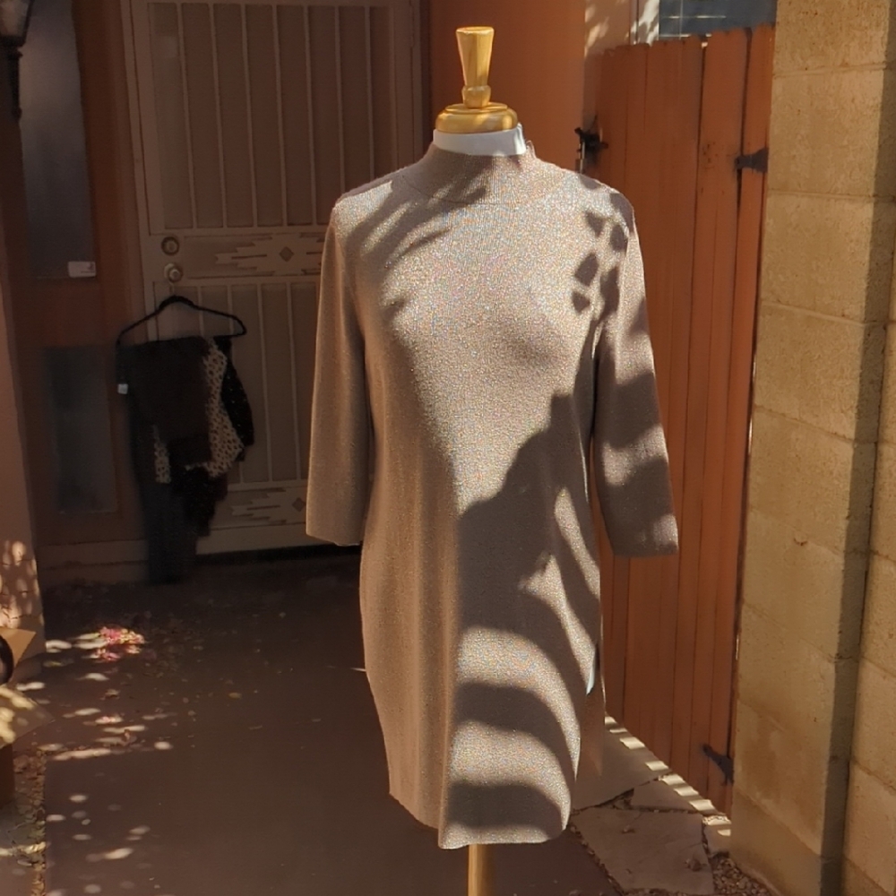 Chico's Shimmery Taupe High-Neck Tunic Dress